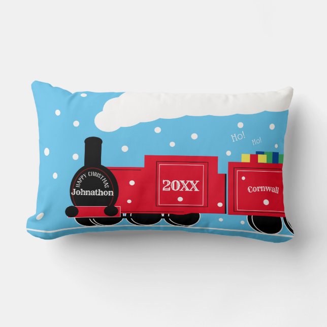 Weihnachtsdampf-Zug im Schnee Lendenkissen (Vorderseite)