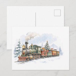 Weihnachtsdampfzug mit Geschenken für den Holiday Postkarte