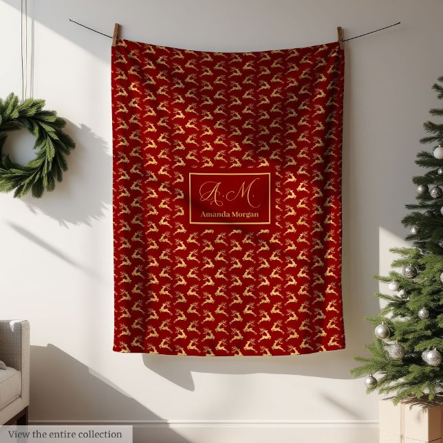 Weihnachtsdecke Elegantes Rot-Gold-Design Fleecedecke (Christmas Throw Blanket Elegant Red Gold Design)