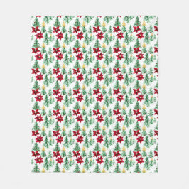 Weihnachtsdecke mit Bäumen und roter Poinsettia Fleecedecke