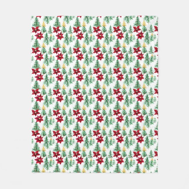 Weihnachtsdecke mit Bäumen und roter Poinsettia Fleecedecke (Vorderseite)