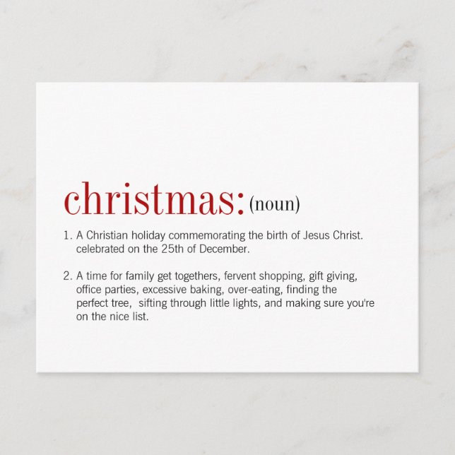 Weihnachtsdefinition Feiertagspostkarte (Vorderseite)