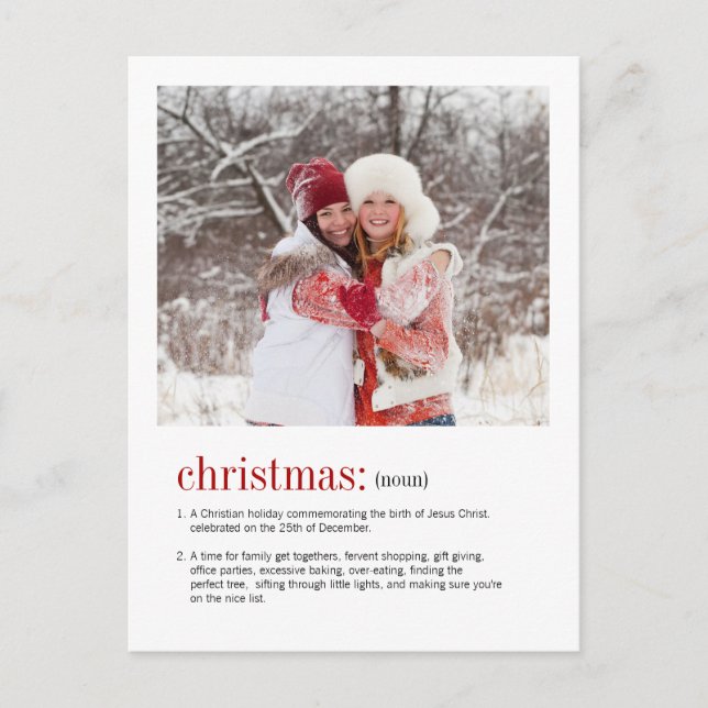 Weihnachtsdefinitionssymbol (Foto) Feiertagspostkarte (Vorderseite)