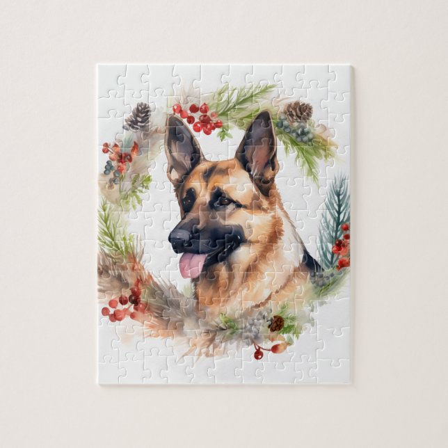Weihnachtsdeko mit Deutschem Schäferhund Festliche Puzzle (Vertikal)
