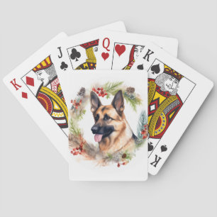 Weihnachtsdeko mit Deutschem Schäferhund Festliche Spielkarten