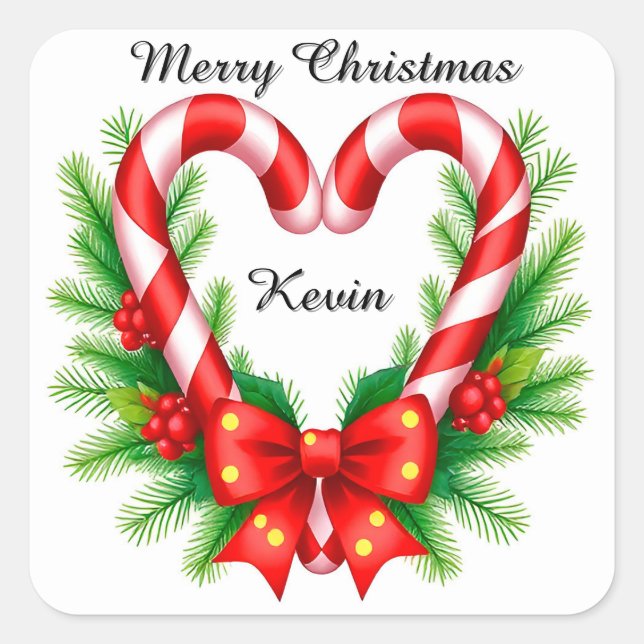 Weihnachtsdekor mit Candy Canes Quadratischer Aufkleber (Vorderseite)