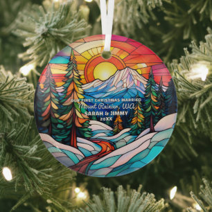 Weihnachtsdekor Mount Rainier Park Verheiratetes P Ornament Aus Glas