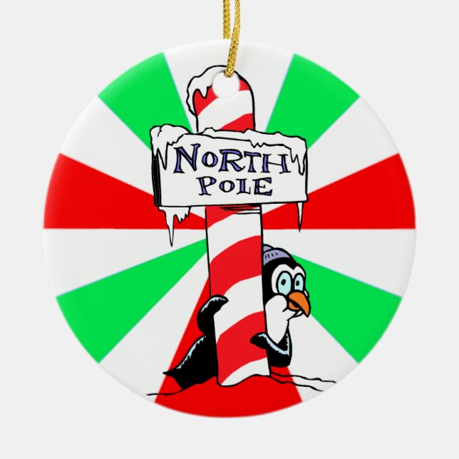 Weihnachtsdekoration am Nordpol Pinguin Keramikornament (Vorne)