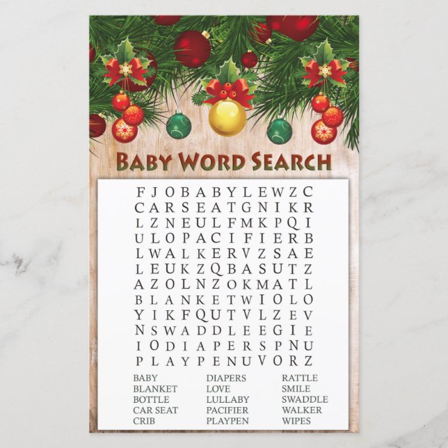 Weihnachtsdekoration Baby Shower Word Search Game (Vorderseite)