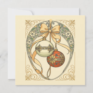 Weihnachtsdekoration Beige und Rot Jugendstil Einladung