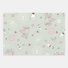 Weihnachtsdekoration, Bunt, nahtloses Muster,  Geschenkpapier Set