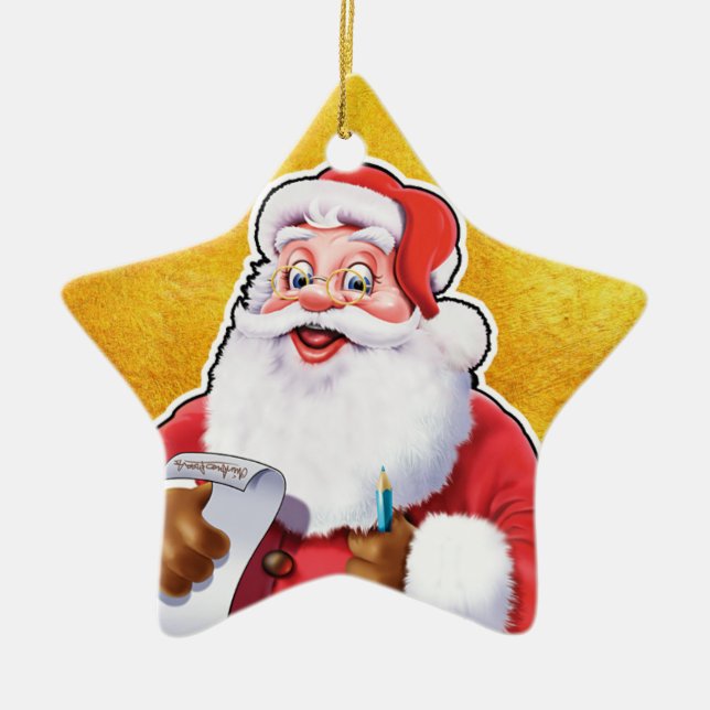 Weihnachtsdekoration Der Weihnachtsmann überprüft  Keramik Ornament (Vorne)