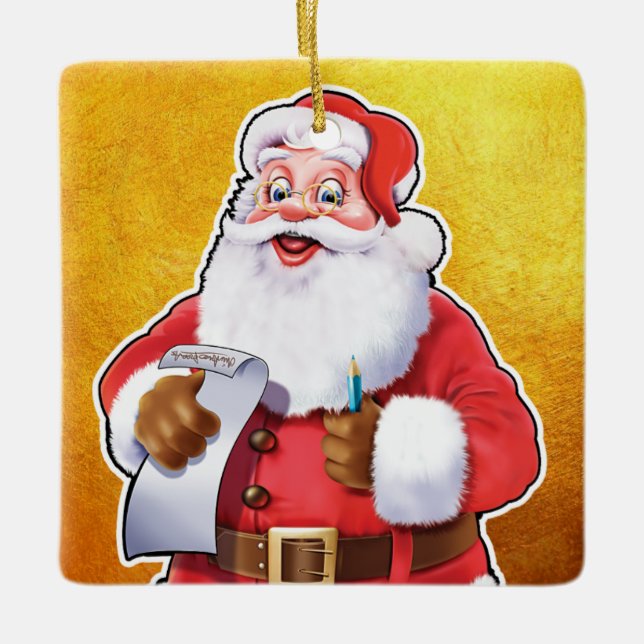 Weihnachtsdekoration Der Weihnachtsmann überprüft  Keramikornament (Vorderseite)