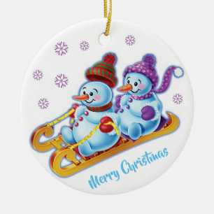 Weihnachtsdekoration Doppel Snowmen Schneesport Keramik Ornament