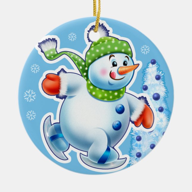 Weihnachtsdekoration Doppel Snowmen Schneesport Keramik Ornament (Vorne)