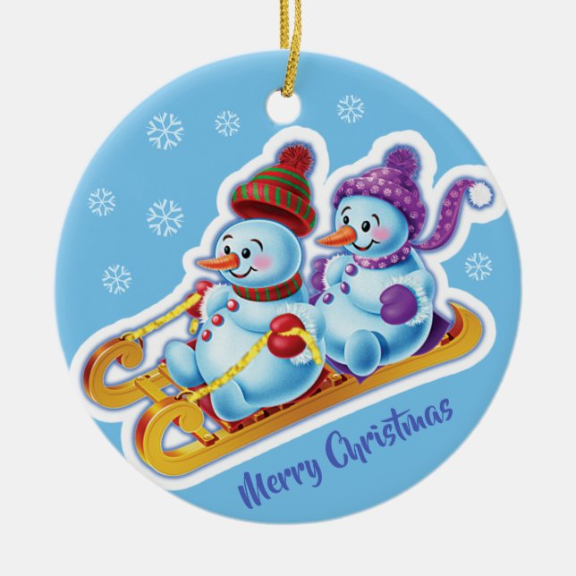 Weihnachtsdekoration Doppel Snowmen Schneesport Keramik Ornament (Vorne)