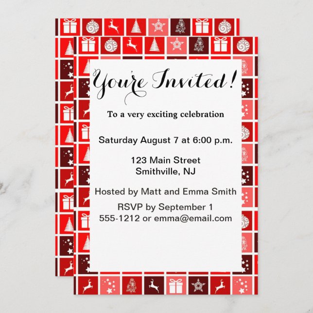 Weihnachtsdekoration Feiertage Rotes Muster Einladung (Vorne/Hinten)