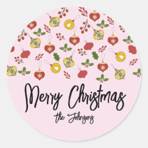 Weihnachtsdekoration Festliches Grün Rosa Runder Aufkleber