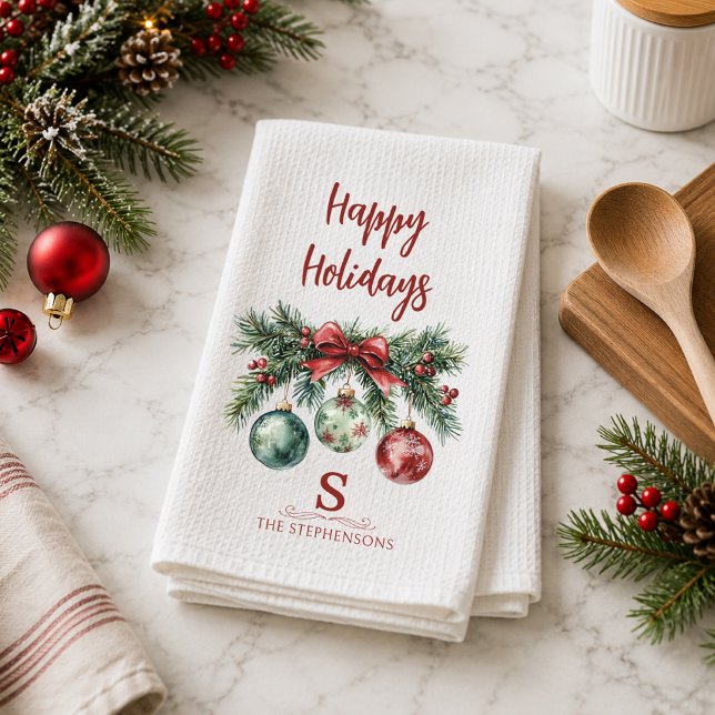Weihnachtsdekoration Frohe Feiertage Monogramm Nam Geschirrtuch (Von Creator hochgeladen)