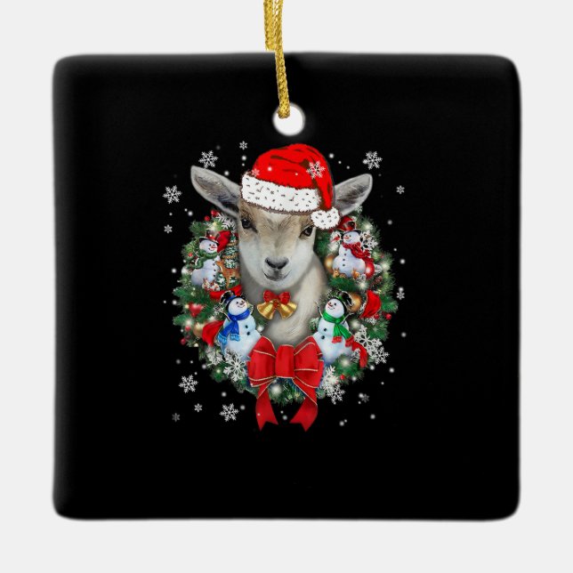 Weihnachtsdekoration für Ziegen Weihnachtsgeschenk Keramikornament (Vorderseite)