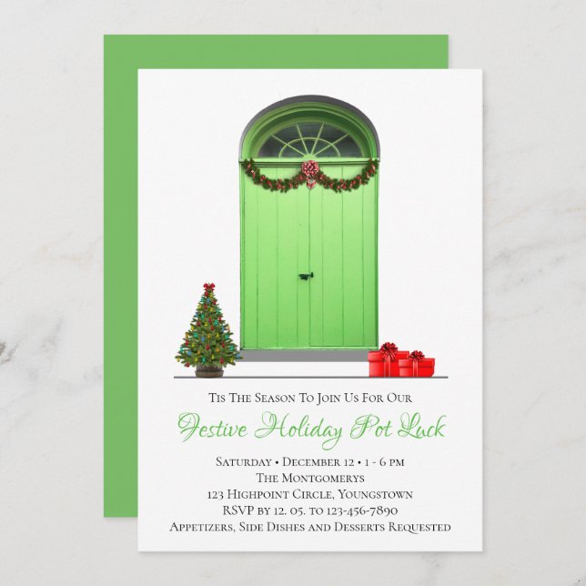 Weihnachtsdekoration Grüne Türen Feiertage Party Einladung (Vorne/Hinten)