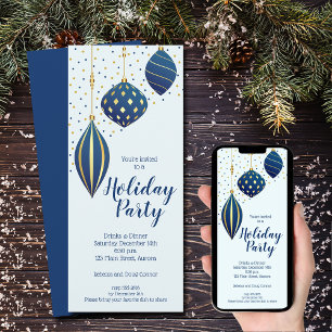 Weihnachtsdekoration in Blau und Gold Einladung