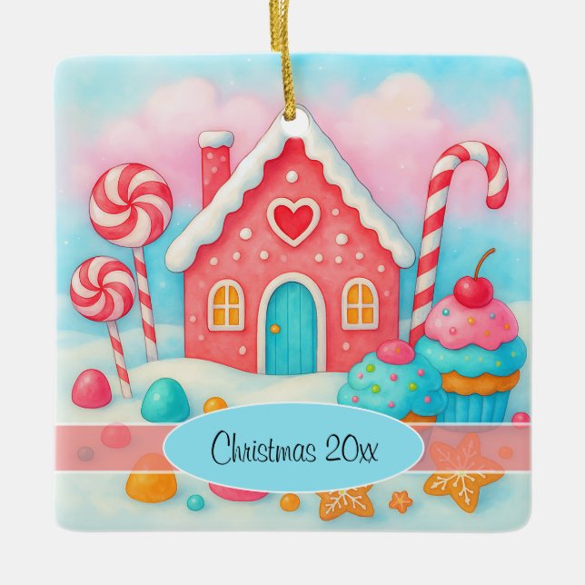 Weihnachtsdekoration in Candyland Keramikornament (Vorderseite)