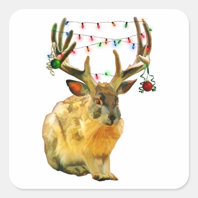Weihnachtsdekoration Jackalope Quadratischer Aufkleber (Vorderseite)
