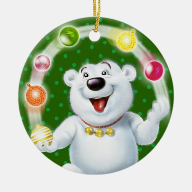 Weihnachtsdekoration jonglieren Eisbär. Keramik Ornament (Vorne)
