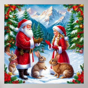 Weihnachtsdekoration mit Weihnachtsmann und Kaninc Poster