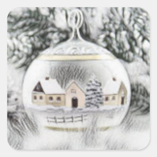 Weihnachtsdekoration Ornamente Wasserfarben Quadratischer Aufkleber