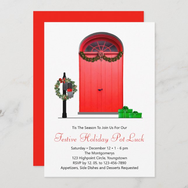 Weihnachtsdekoration Rote Türen Feiertag Party Einladung (Vorne/Hinten)