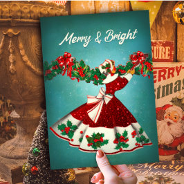 Weihnachtsdekoration Roter Glitzer Mädchen Feiertagskarte