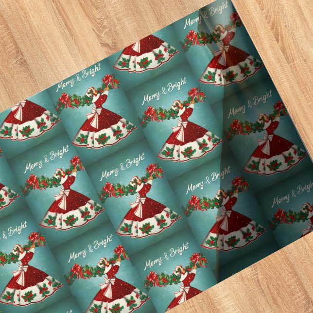 Weihnachtsdekoration Roter Glitzer Mädchen Geschenkpapier (Von Creator hochgeladen)