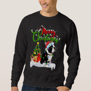 Weihnachtsdekoration Santa Boston Terrier Hund Wei Sweatshirt