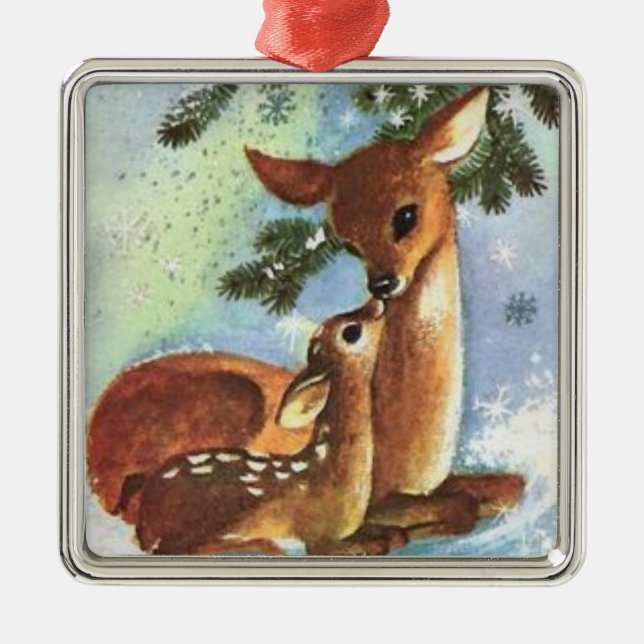 Weihnachtsdekoration von Hirsch und Fawn Tree Ornament Aus Metall (Vorne)