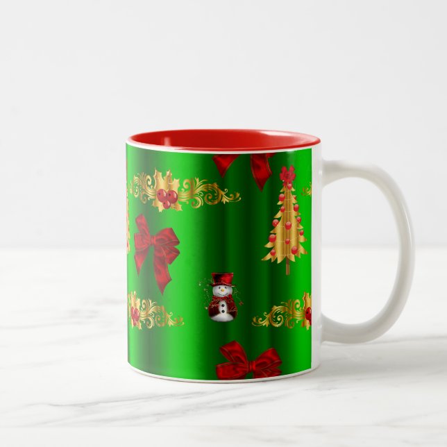 Weihnachtsdekorationen auf Grün Zweifarbige Tasse (Rechts)