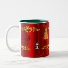 Weihnachtsdekorationen auf Rot Zweifarbige Tasse
