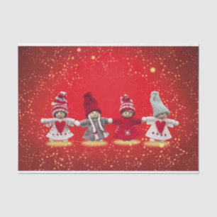 Weihnachtsdekorationen auf rotem Hintergrund Seidenpapier