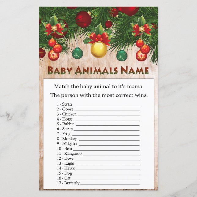 Weihnachtsdekorationen Baby Animals Name Spiel (Vorderseite)