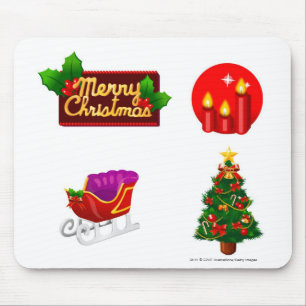 Weihnachtsdekorationen gegen weißen Hintergrund Mousepad