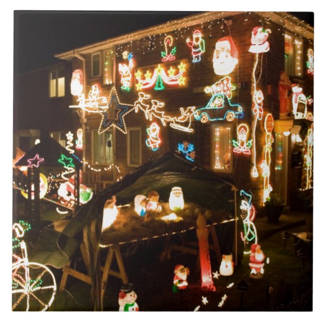 Weihnachtsdekorationen im Freien Fliese (Vorderseite)
