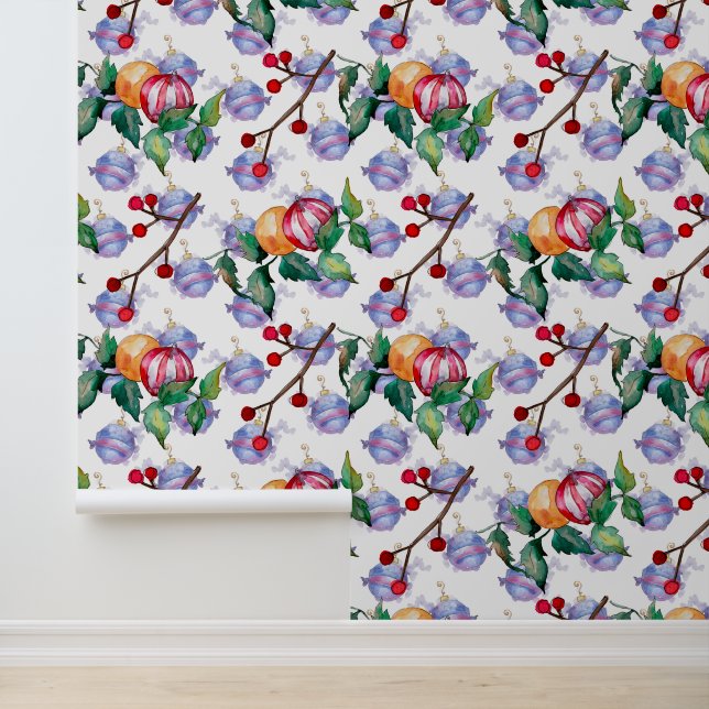 Weihnachtsdekorationen in Aquarellen Gold Rot Tapete (Anwendung)