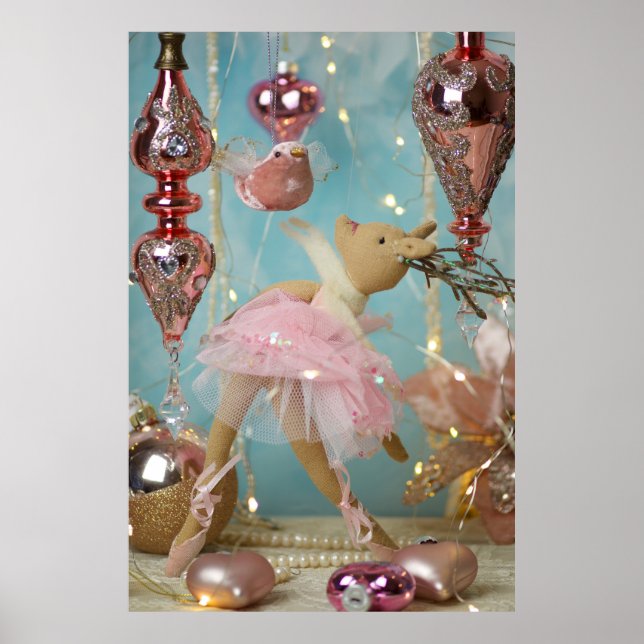 Weihnachtsdekorationen in Rosa und Gold, Hirschfig Poster (Vorne)