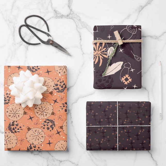 Weihnachtsdekorationen, Ornamente, Blume, Zapfen Geschenkpapier Set (Vorderseite)