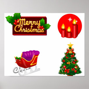 Weihnachtsdekorationen vor weißem Hintergrund Poster