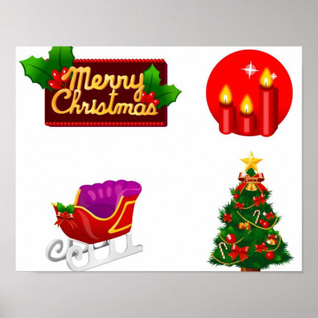 Weihnachtsdekorationen vor weißem Hintergrund Poster (Vorne)