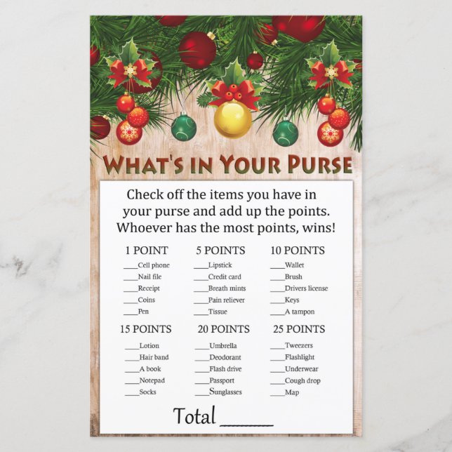 Weihnachtsdekorationen Was ist in deinem Handtasch (Vorderseite)