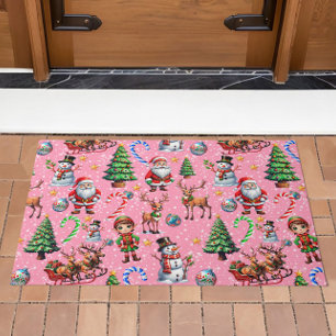 Weihnachtsdekorationsmuster mit rosa Hintergrund Fußmatte