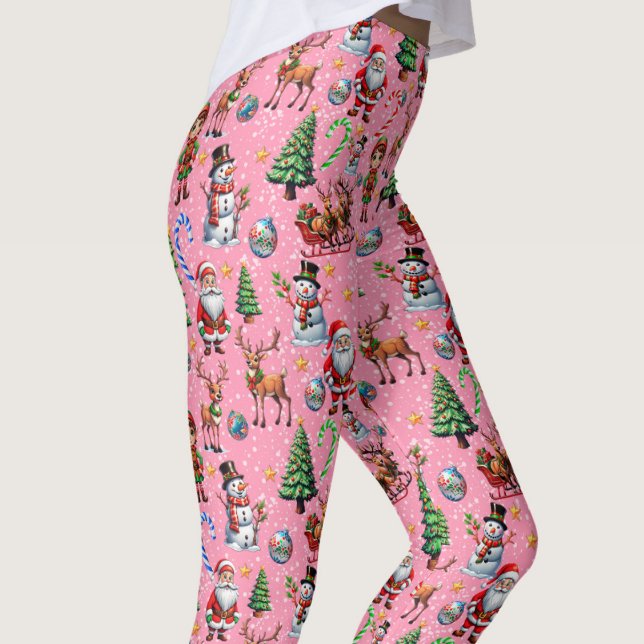 Weihnachtsdekorationsmuster mit rosa Hintergrund Leggings (Von Creator hochgeladen)